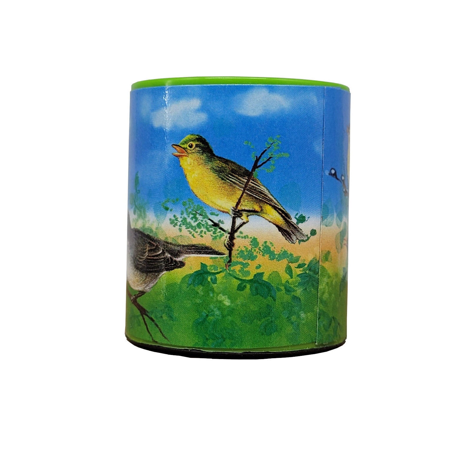 Nostalgisches Kleinspielzeug Vogelstimme Vogelgezwitscher aus der Dose, ca. 4,8 x 5 cm