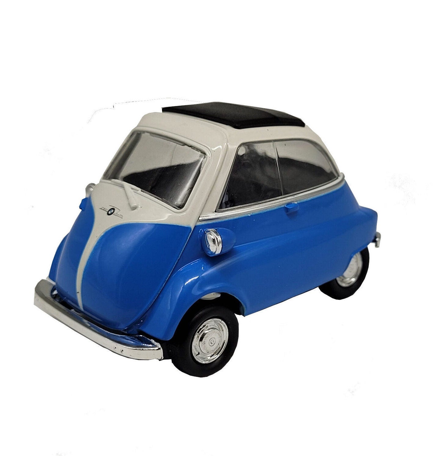 Modellauto BMW Isetta 1955 - blau (aus Metall mit Friktionsmotor) 1:34