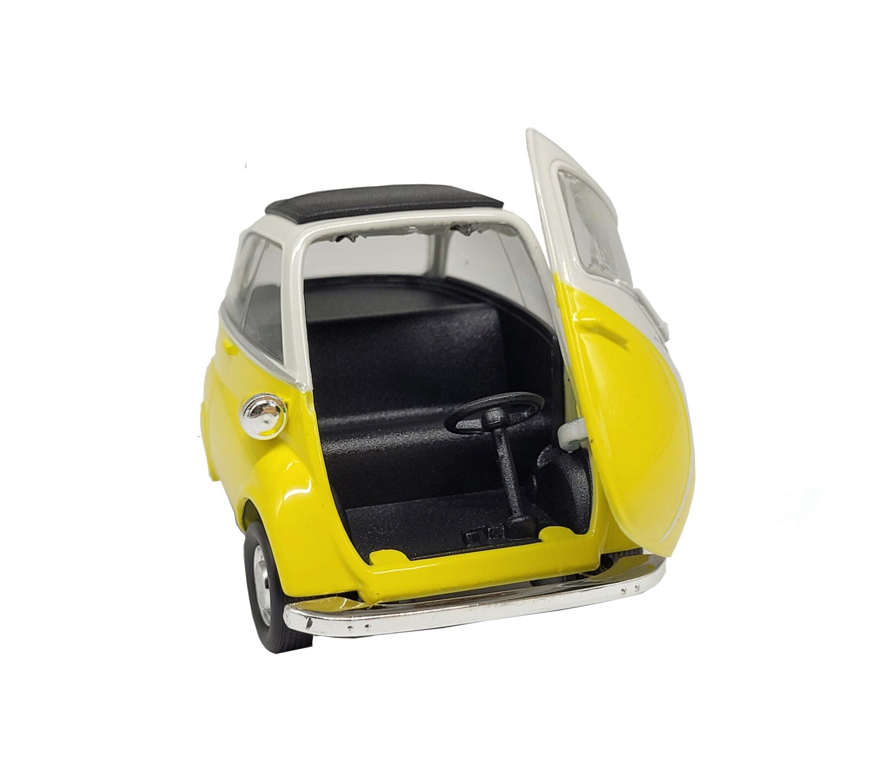 Modellauto BMW Isetta 1955 - gelb (aus Metall mit Friktionsmotor) 1:34
