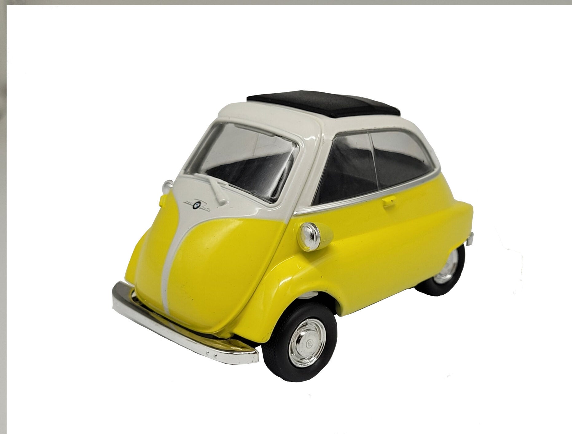 Modellauto BMW Isetta 1955 - gelb (aus Metall mit Friktionsmotor) 1:34