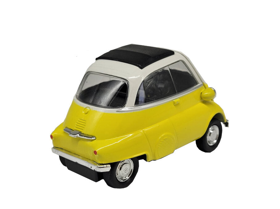 Modellauto BMW Isetta 1955 - gelb (aus Metall mit Friktionsmotor) 1:34