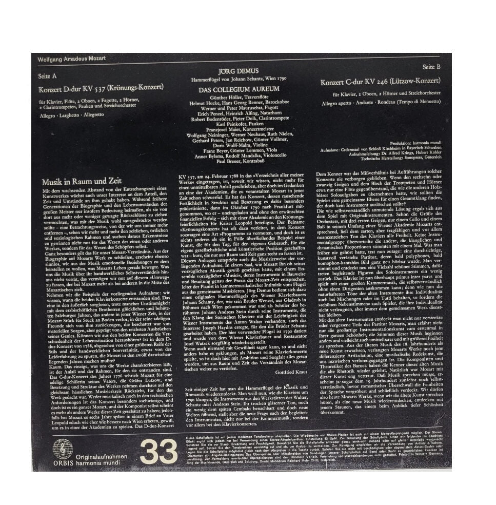LP Schallplatte Vinyl LP Mozart - Krönungskonzert - Lützowkonzert - Jörg Demus Orbis/Harmonia Mundi 1970