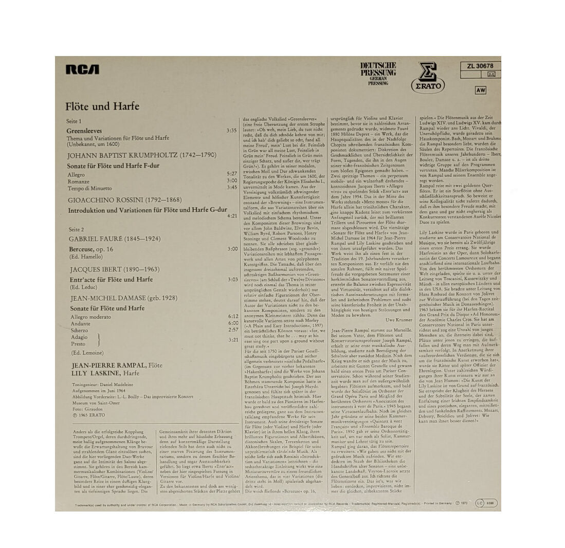 LP Schallplatte Vinyl LP Flöte und Harfe Jean-Pierre Rampal Lily Laskine spielen Krumpholtz u.a RCA 1979