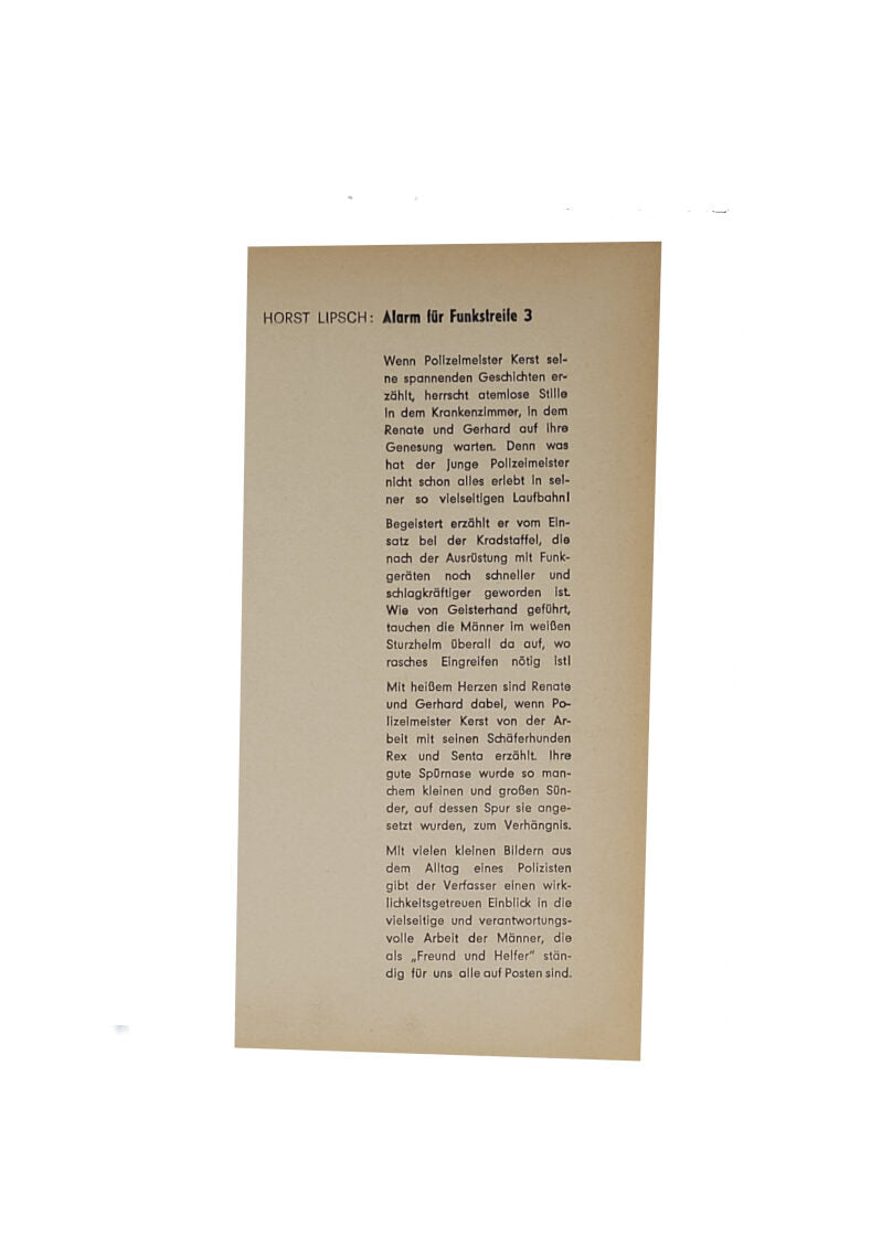 Jugendbuch GJB Horst Lipsch Alarm für Funkstreife 3 Fischer-Verlag 1965