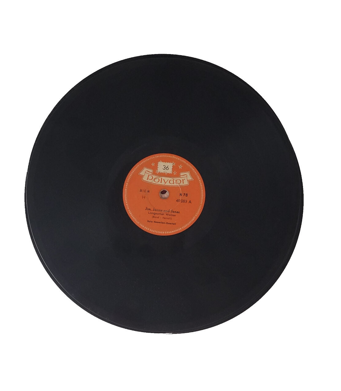 Schellack - Platte: 10" Hula-Hawaiian-Quartett - Jim, Jonny und Jonas / Heut' singen die Gitarren Polydor