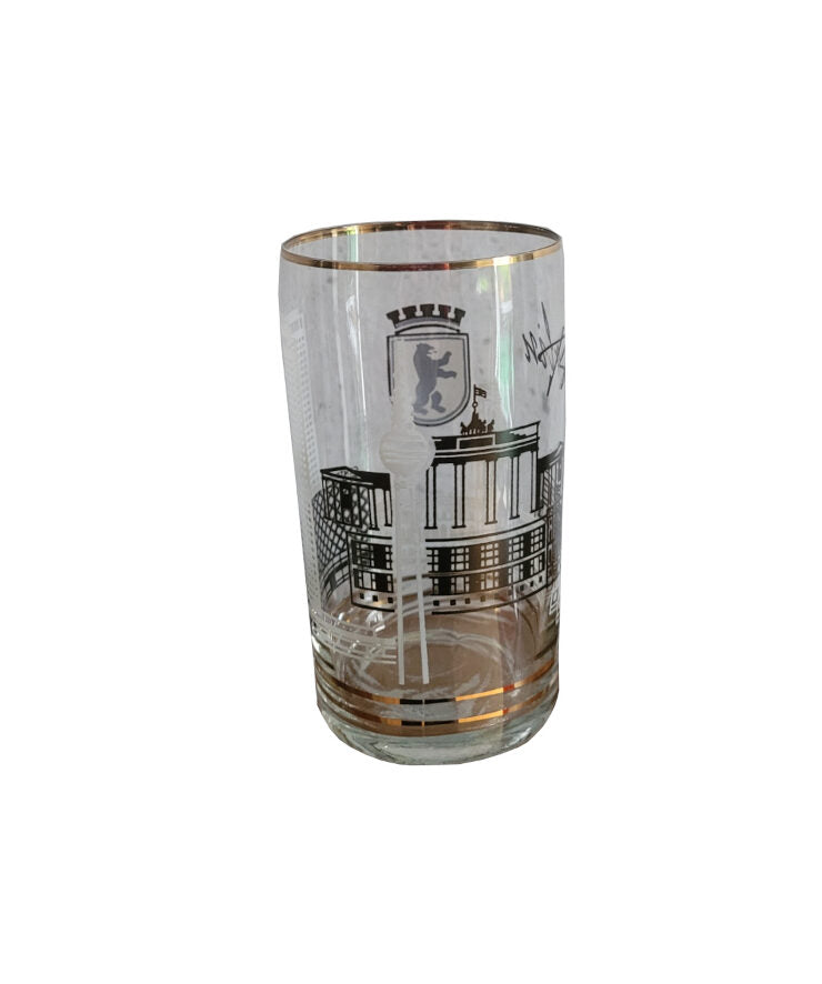 Dies & Das DDR -Trinkglas Berlin mit Goldrand - Souvenir -Siebziger Jahre -  Rarität - Hingucker