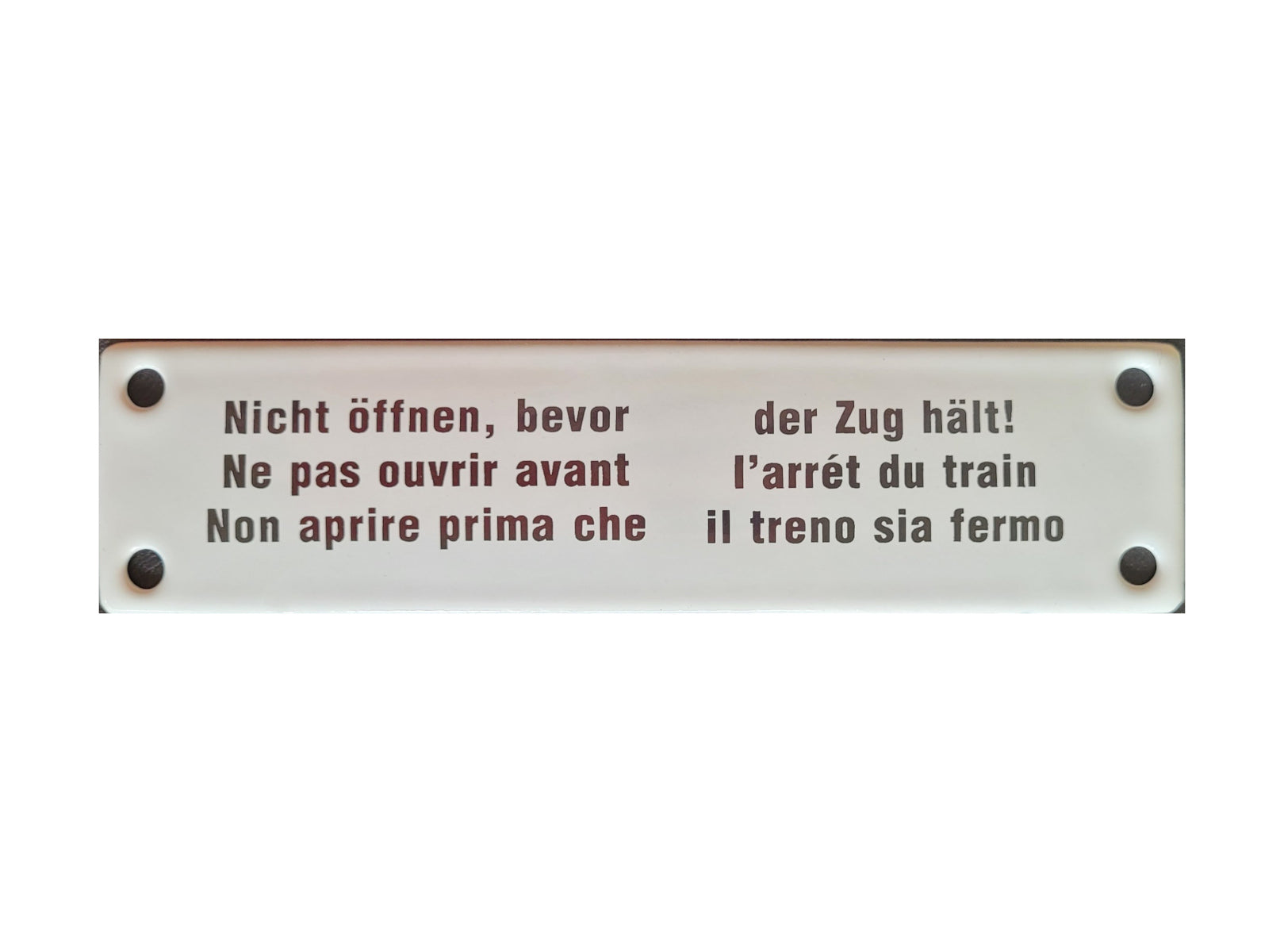 Blechschild Eisenbahn - Nicht öffnen, bevor der Zug hält ! Emailleschild (16 x 4 cm)