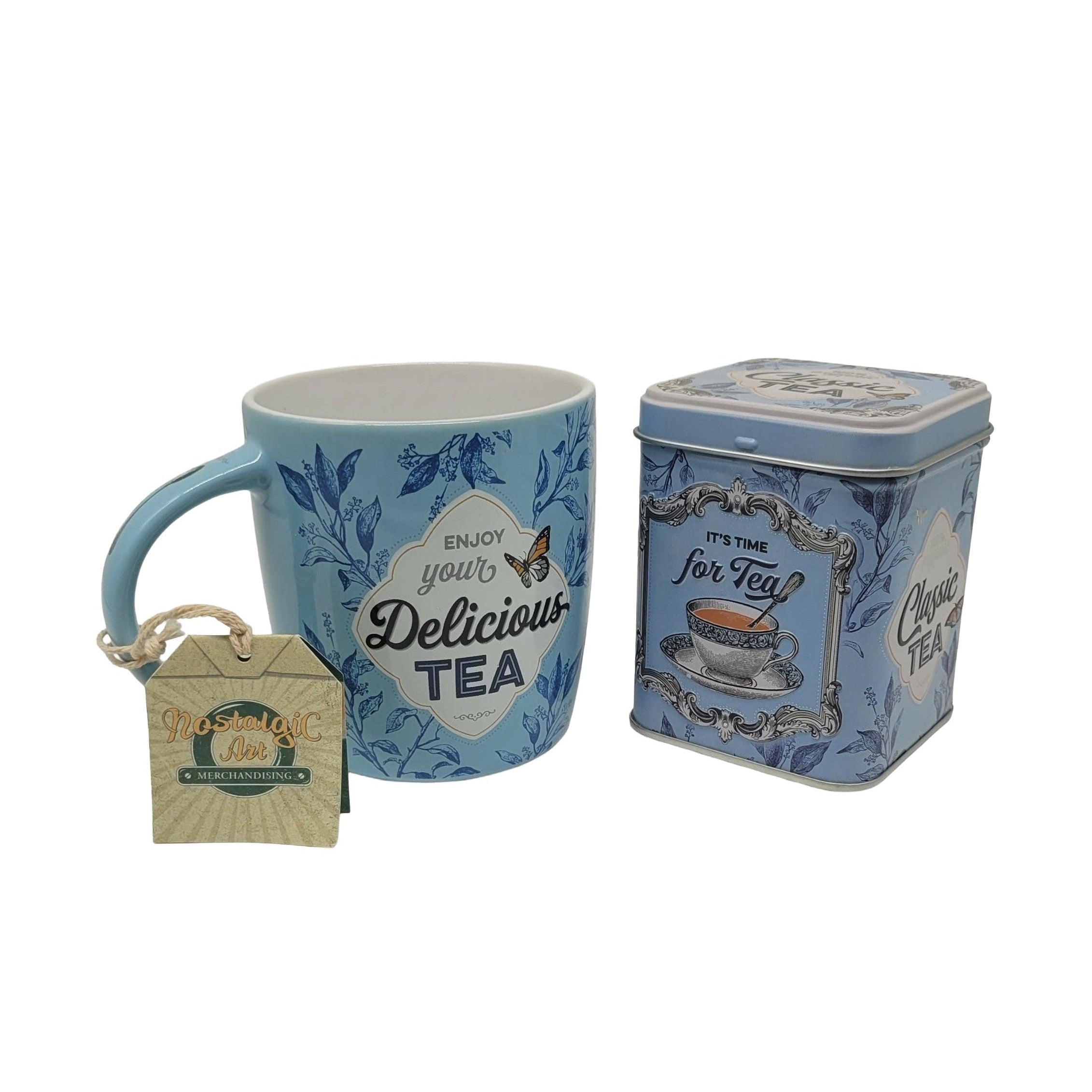 „Geschenkset aus Keramiktasse und Teedose mit Motiv ‚There’s always Time for a Tea‘ von Nostalgic Art“