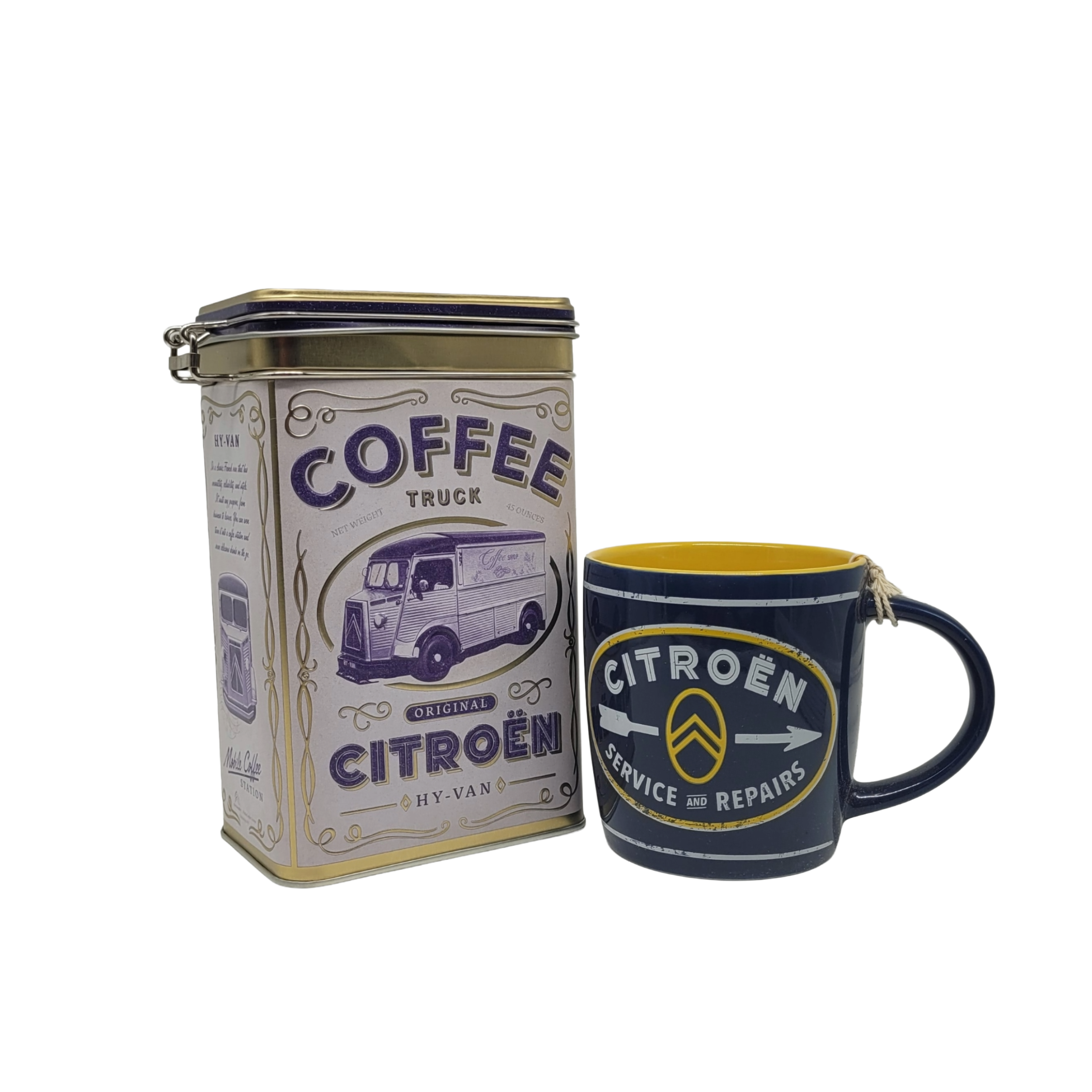 „Geschenkset Citroën – Keramiktasse und Aromadose mit nostalgischem Citroën-Motiv“