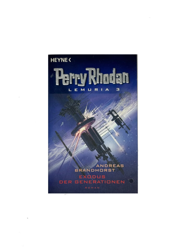 „Buchcover von ‚Perry Rhodan Lemuria 3 – Exodus der Generationen‘ von Andreas Brandhorst. Science-Fiction-Taschenbuch mit galaktischem Motiv und Titel in futuristischer Schrift. Heyne Verlag, neuwertiger Zustand.“