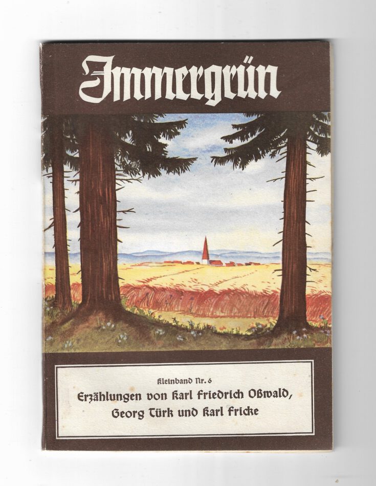 „Immergrün Kleinband Nr. 6, Quell‑Verlag Stuttgart, Erzählungen in Frakturschrift, ca. 1930–1950.“