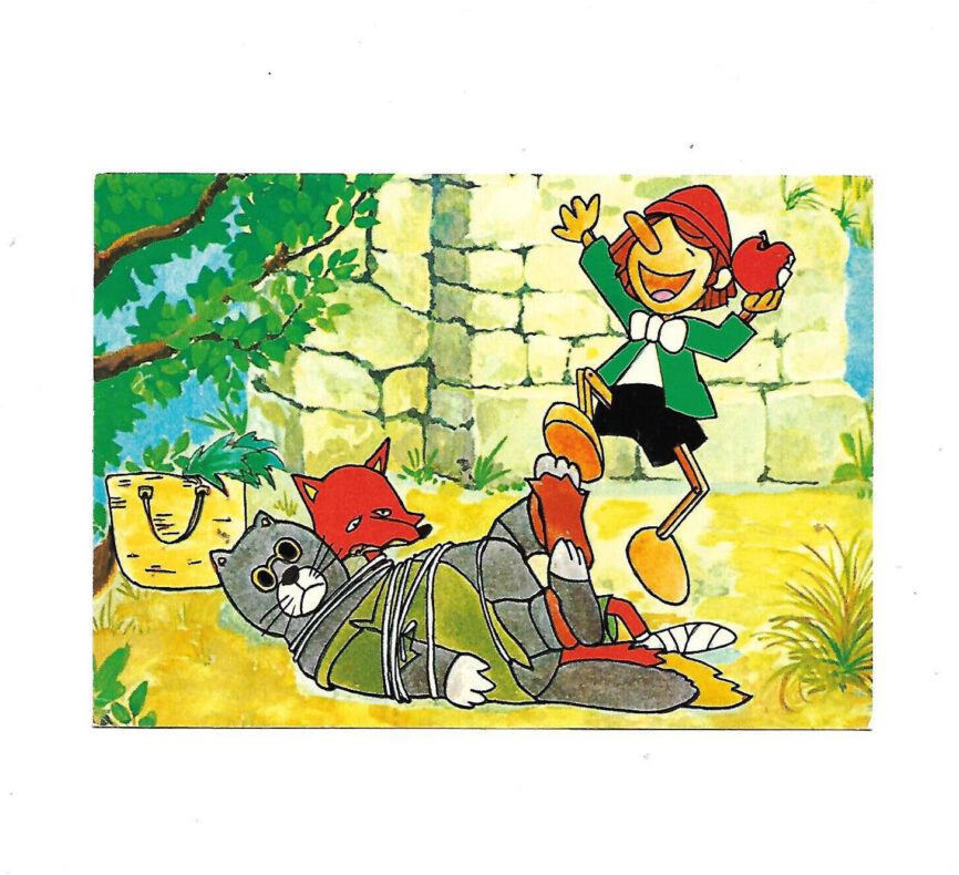 Postkarte A6 Pinocchio mit Hund und Katze gefesselt - Zeichentrick Apollo Film 1977