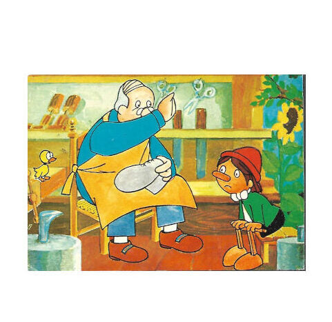 Postkarte  Pinocchio mit Meister Pepetto - Zeichentrick Apollo Film 1977