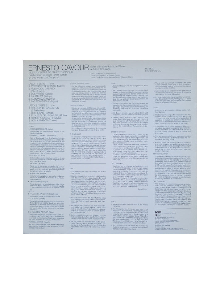 LP Schallplatte Vinyl Ernesto Cavour y su Charango harmonia mundi 1984