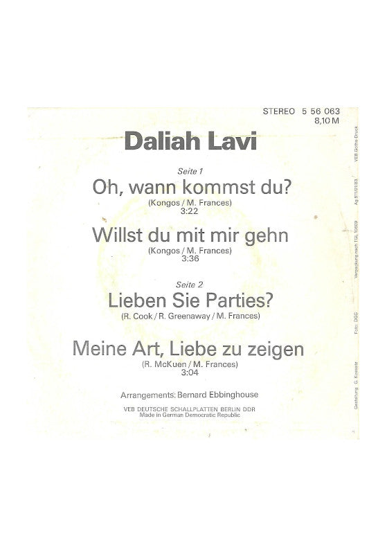Daliah Lavi - Oh, wann kommst du? - Amiga Quartett 1983 Rueckseite Info Titel