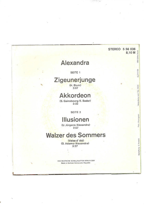Schallplatte Alexandra Amiga Quartett 4 Songs Rueckseite Infos