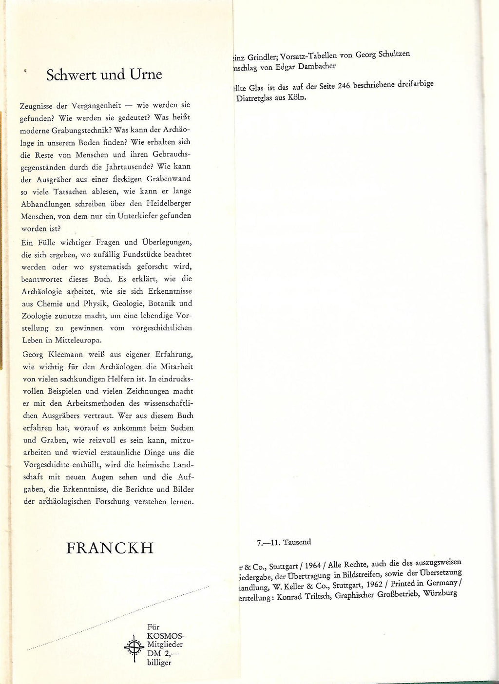 Kulturgeschichte Georg Kleemann Schwert und Urne Frank'sche Verlagshandlung W. Keller & Co 1964