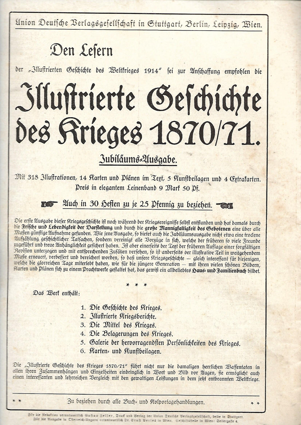 Zeitschrift Illustrierte Geschichte des Weltkrieges Heft 4 Union Deutsche Verlagsgesellschaft 1914 -weitere Hefte vorhanden-