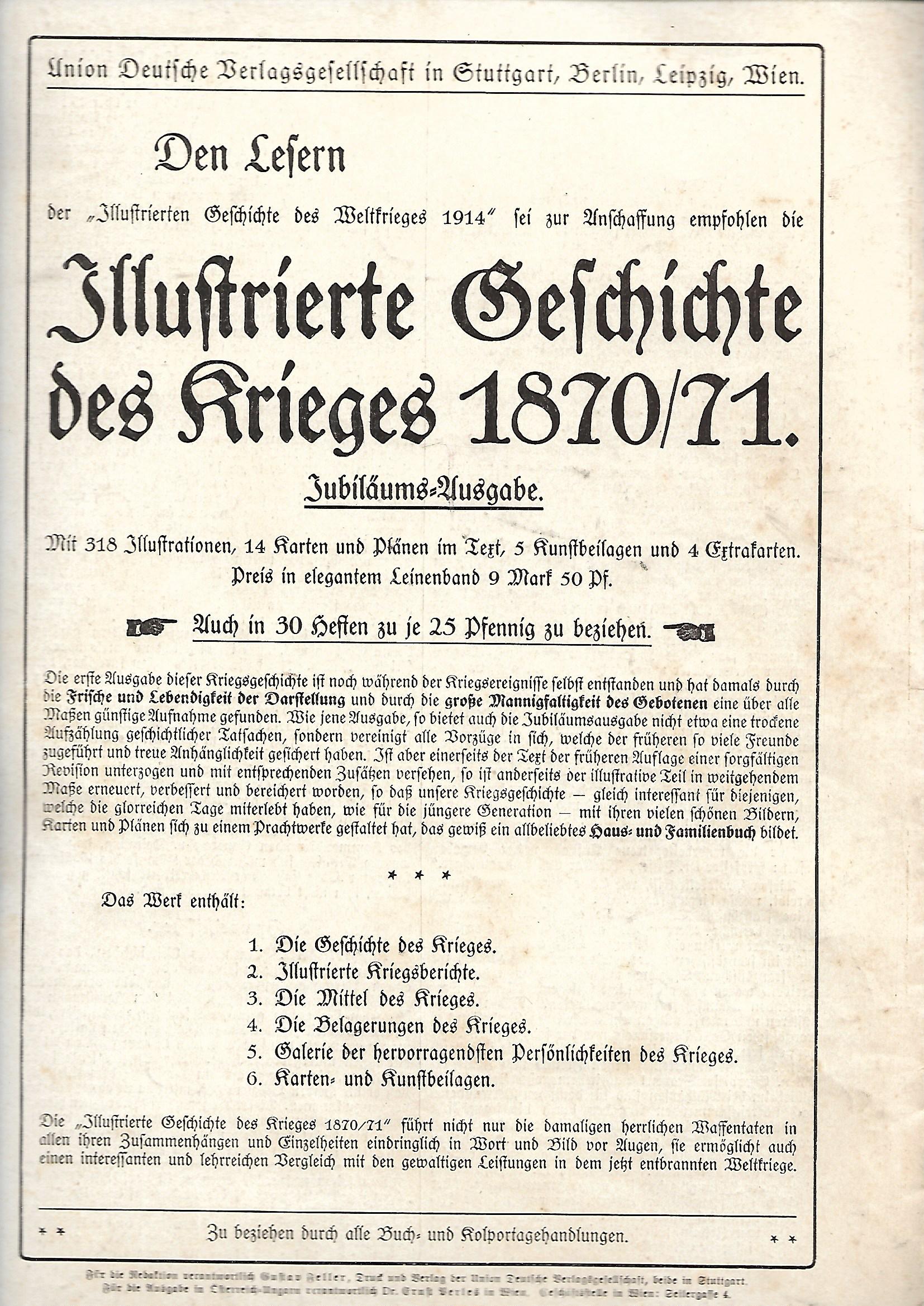 Zeitschrift Illustrierte Geschichte des Weltkrieges Heft 4 Union Deutsche Verlagsgesellschaft 1914 -weitere Hefte vorhanden-