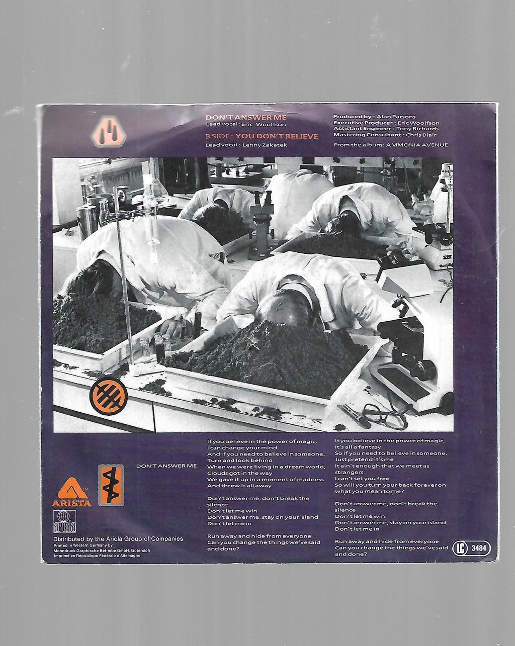 Flohmarkt Vinyl Single The Alan Parsons Project Don't answer me Arista 1984