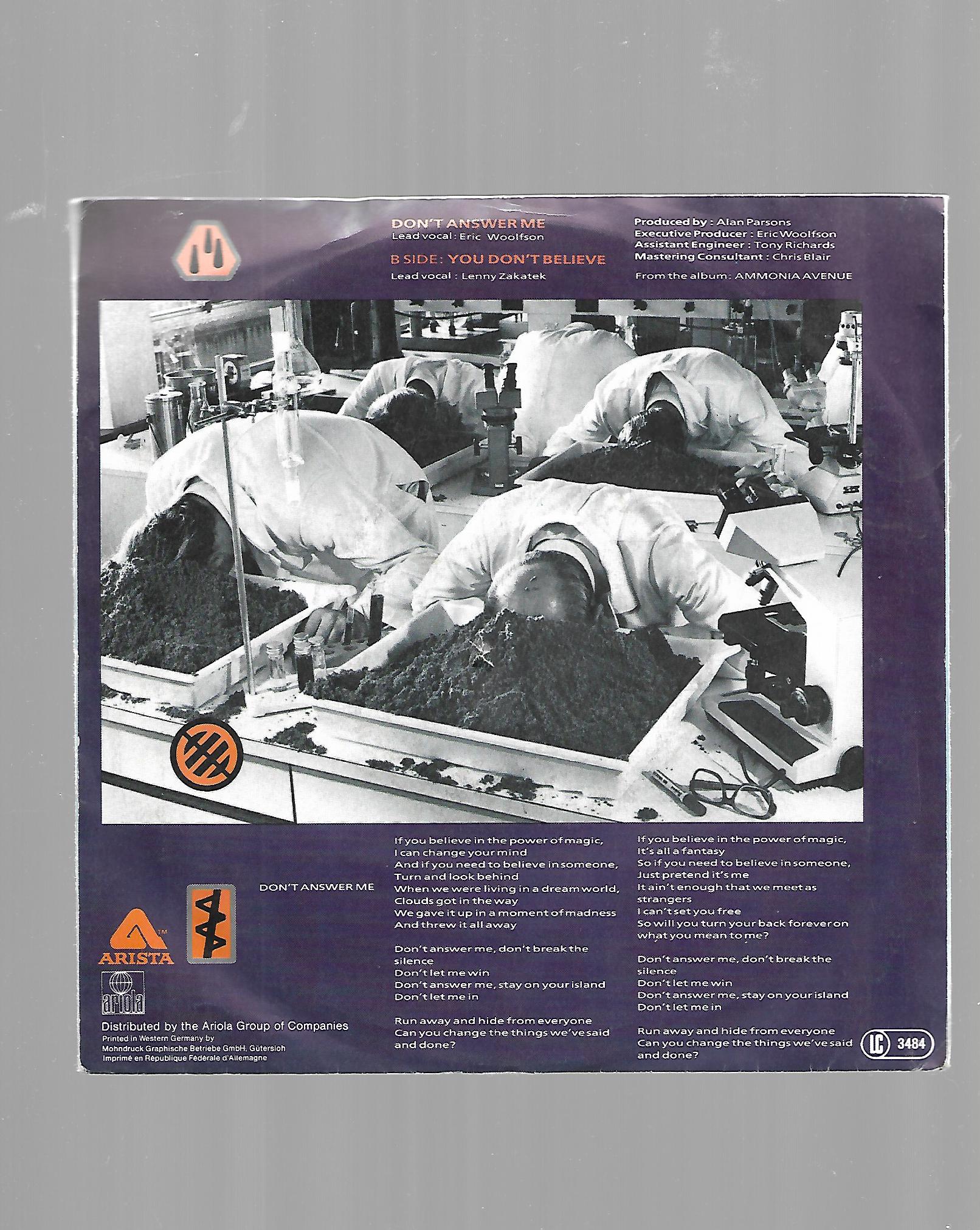 Flohmarkt Vinyl Single The Alan Parsons Project Don't answer me Arista 1984