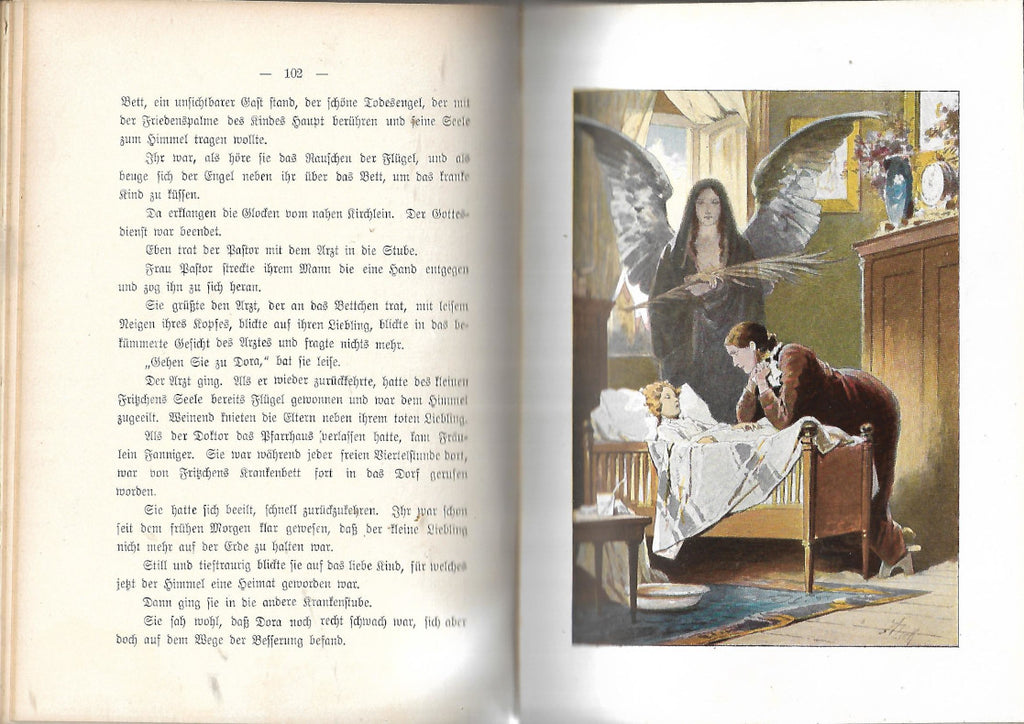 Alte Bücher Martha Eitner -Im Pfarrhaus zu Neuenrode - eine Geschichte für die Jugend - Stroefer Verlag 1910mit 4 Vollbildern von Alexander Zick - gebundene Ausgabe, 128 Seiten, 21 x 16 cm, gebraucht, exzellenter Zustand -allerdings gibt es eine Seite die sich gelöst hat, die Klammerung ist in einem sehr guten Zustand, siehe Scan, Ecken und Kanten sind ein wenig bestoßen, Buchbinder J.R. Herzog Bildtafel Todesengel