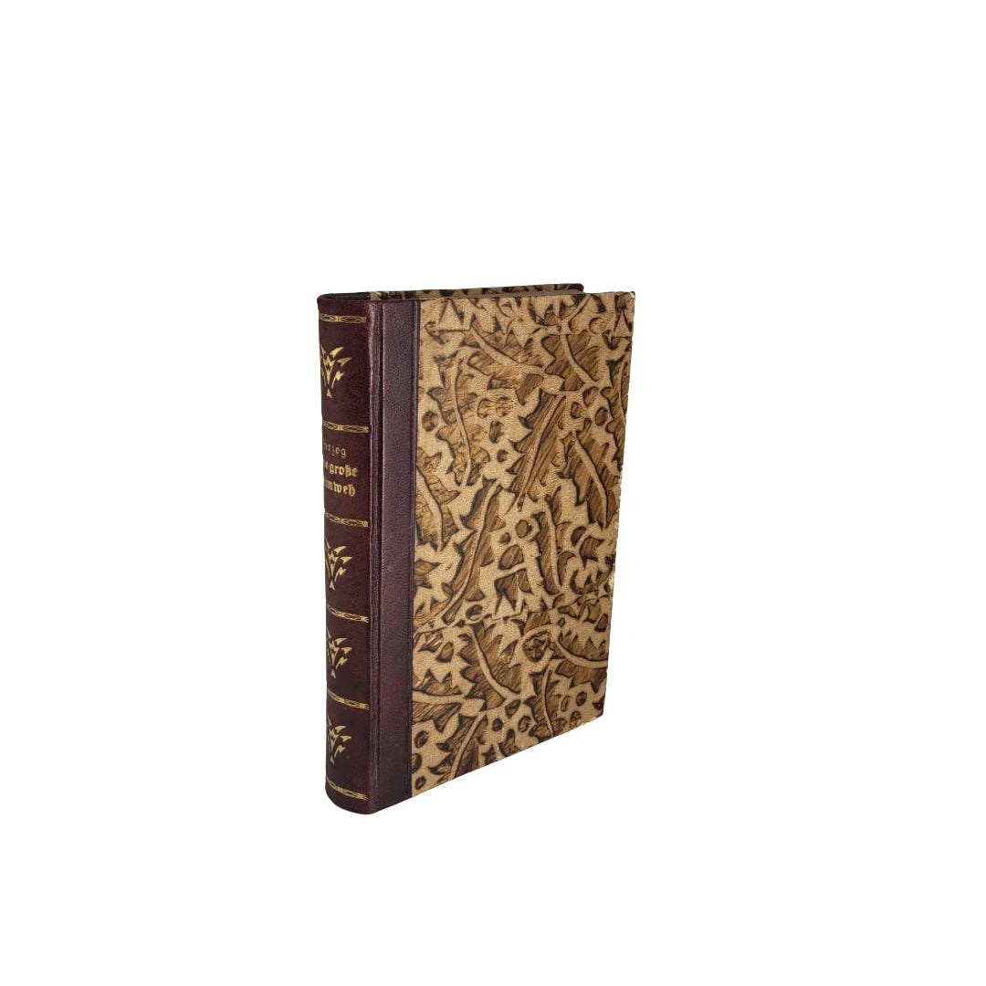 „Buchcover Rudolf Herzog Das grosse Heimweh, Cotta’sche Buchhandlung 1923 Halblederausgabe“ Deckel marmoriert Rücken dunkles Leder würdevolle Erscheinung