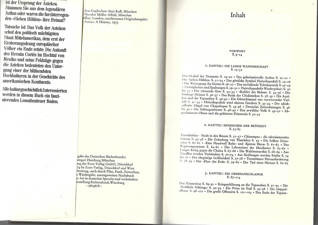 Alte Geschichte Die Azteken. Meister der Staatskunst - Schöpfer hoher Kultur. Lizenzausgabe Bücherbund 1974