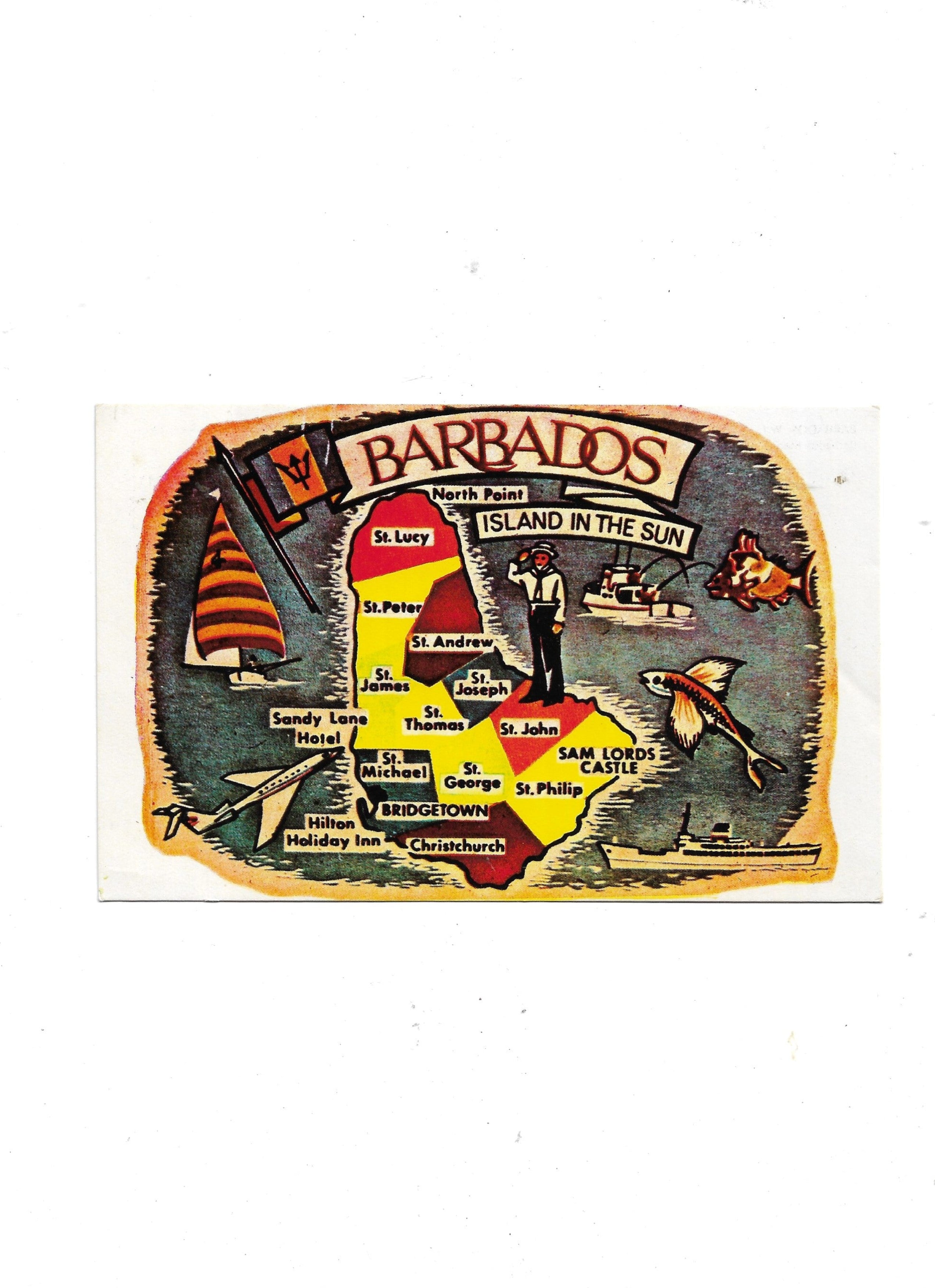 „Postkarte A6 ‚Barbados – Island in the sun‘, Flohmarkt‑Fund; 9 × 14 cm, altersbedingt guter Zustand"