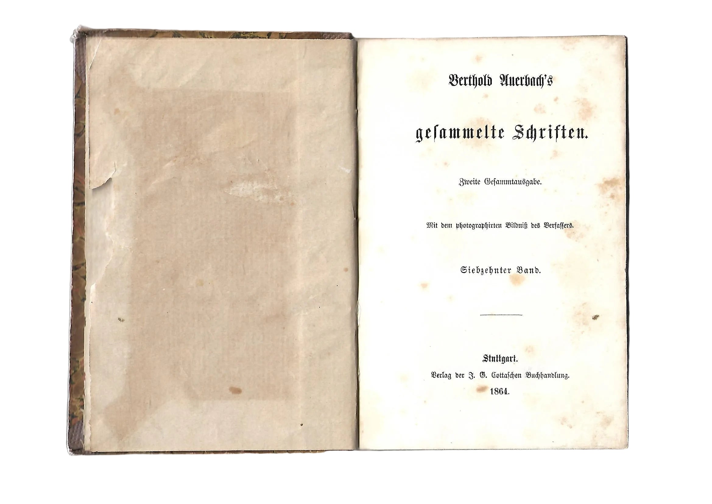 Alte Bücher Berthold Auerbach's gesammelte Schriften siebzehnter Band Verlag der Cottaschen Buchhandlung 1864