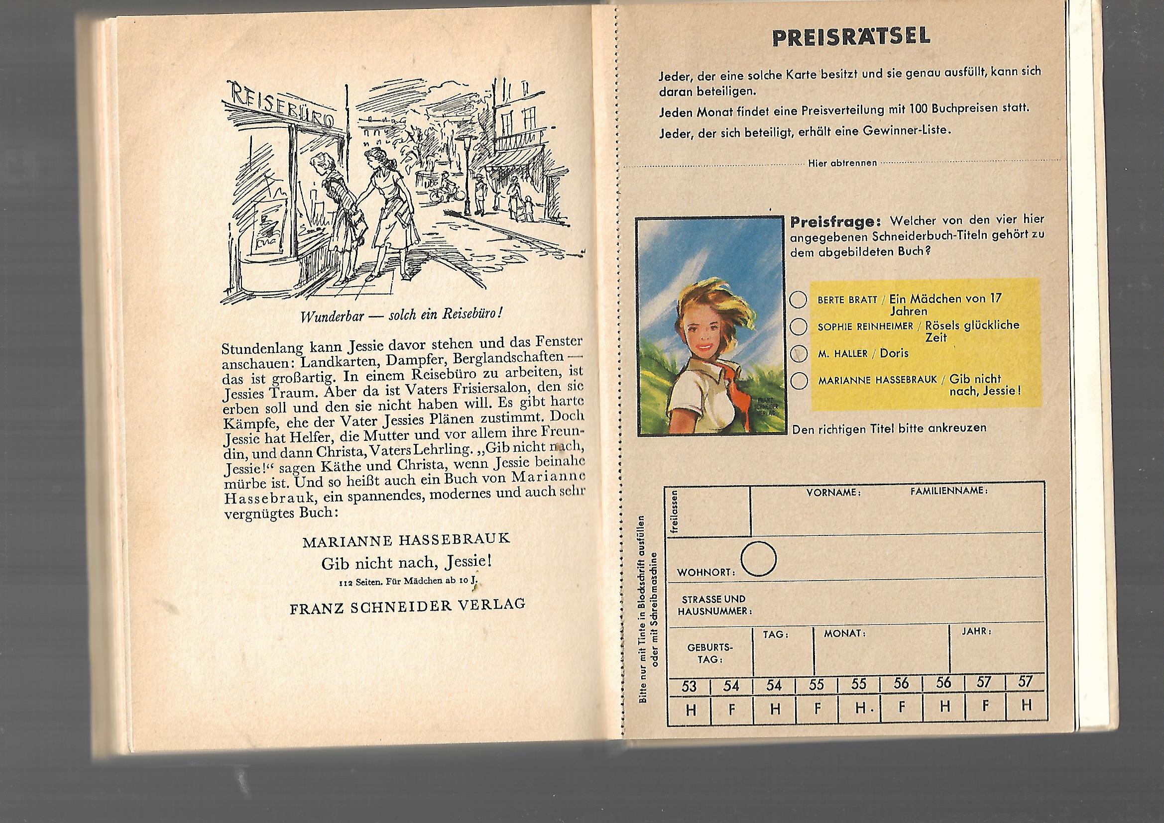 Jugendbuch Felix Riemkasten Bärbels fröhliche Lehrzeit Schneider 1953
