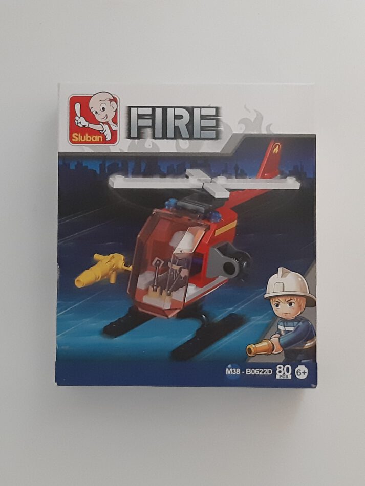 „Sluban Fire Hubschrauber, 80‑Teile‑Bausatz, Lego‑kompatible Bausteine, roter Feuerwehr‑Helikopter für Kinder ab 6 J..“
