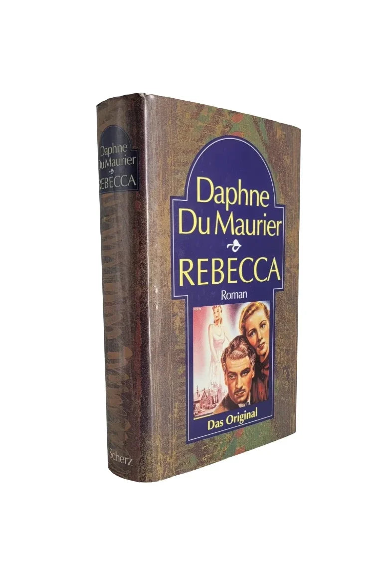 „Rebecca – Daphne Du Maurier, Scherz Verlag, deutsches Hardcover mit blau-goldenem Titelfeld, EAN 9783502191650.“