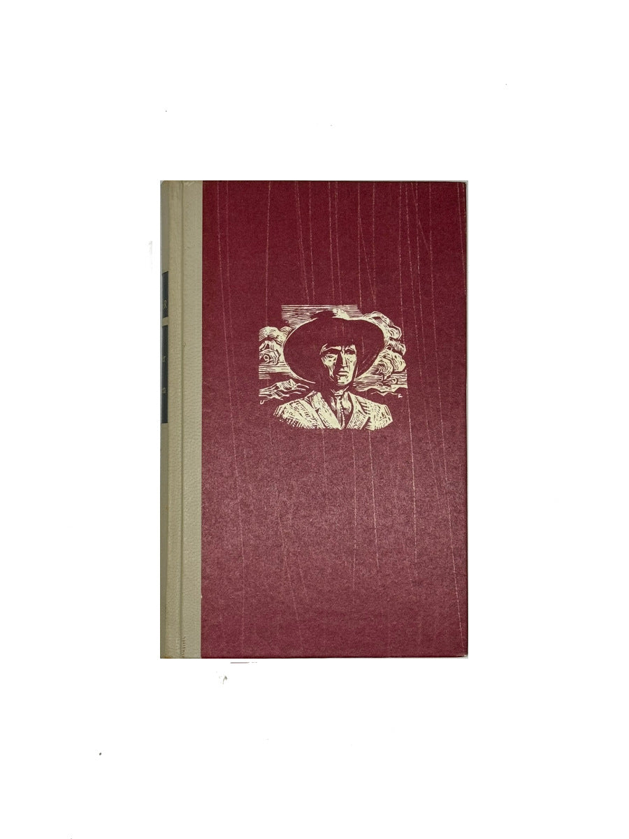 „Buchcover Luis Trenker – Der Kaiser von Kalifornien, Bertelsmann 1962, schwarzweiße Holzschnitt‑Illustration eines Goldsuchers“