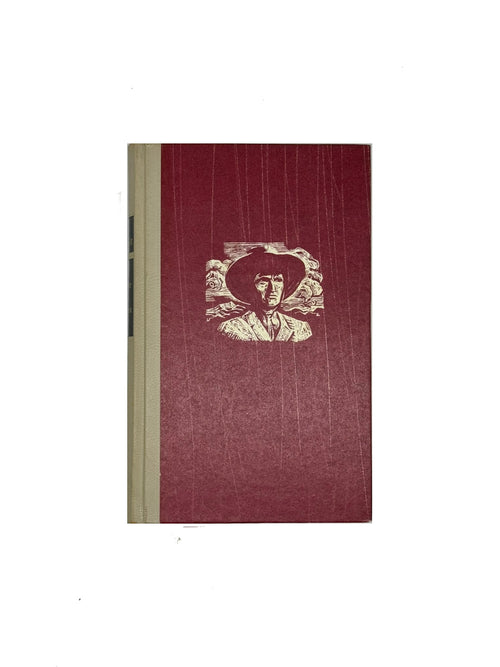 „Buchcover Luis Trenker – Der Kaiser von Kalifornien, Bertelsmann 1962, schwarzweiße Holzschnitt‑Illustration eines Goldsuchers“