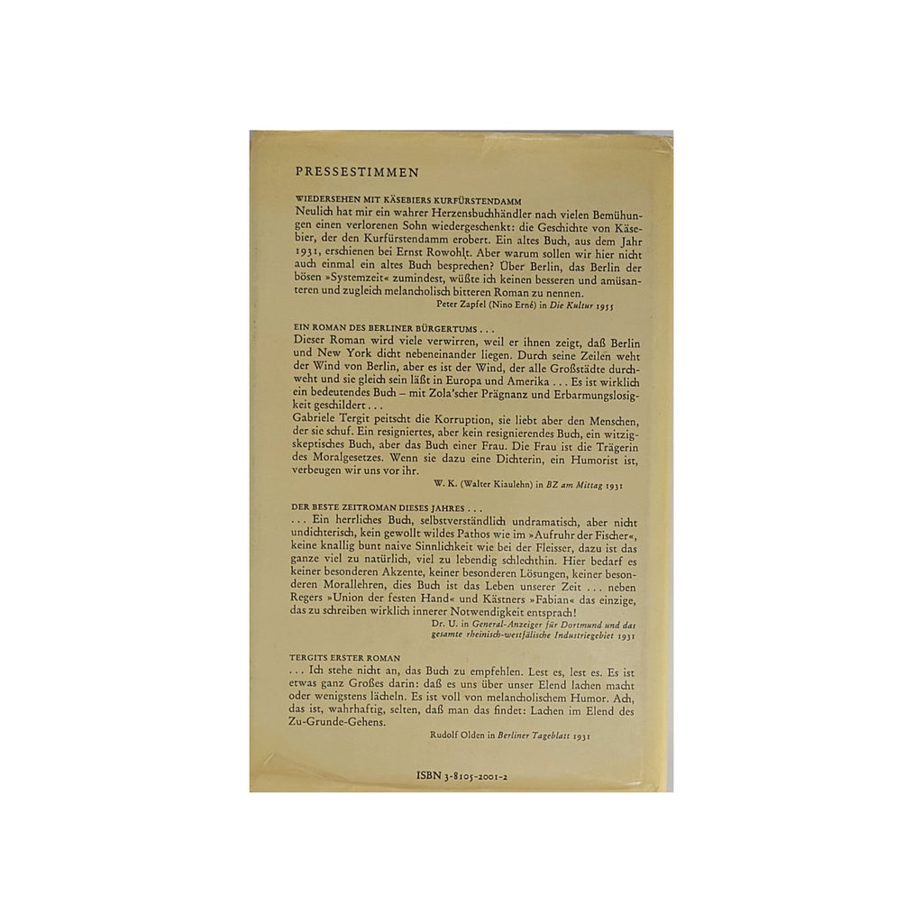 Berlin Gabriele Tergit Käsebier erobert den Kurfürstendamm Wolfgang Krüger Verlag Neuausgabe 1977