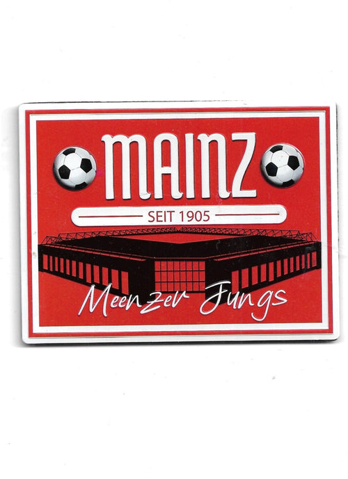 „Kühlschrankmagnet XL ‚Mainz seit 1905 – Meenzer Jungs‘, ca. 10,5 × 8 cm, rot‑weißes Motiv.“
