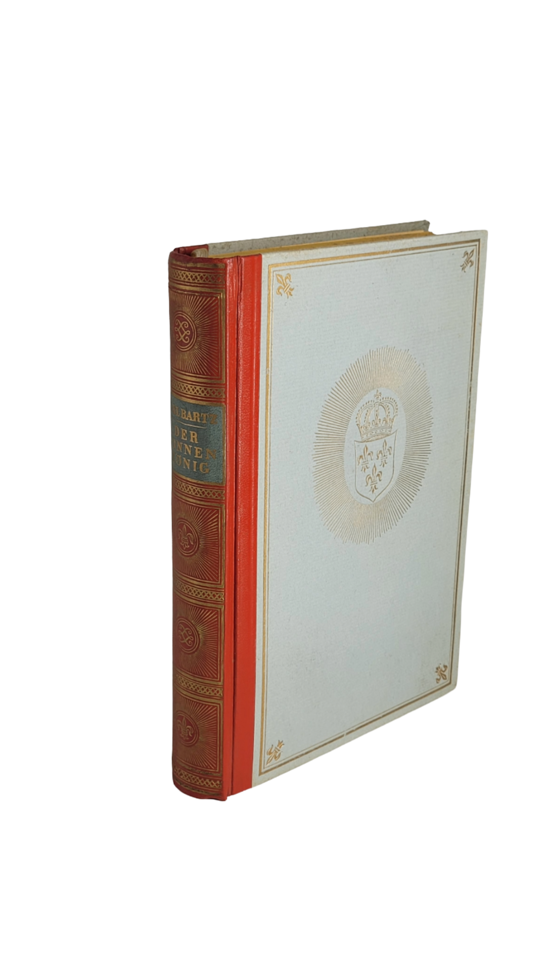 Halbleder‑Hardcover „Der Sonnenkönig“ von Karl Bartz (Deutsche Buch‑Gemeinschaft 1935), guter Zustand, leicht fleckig.