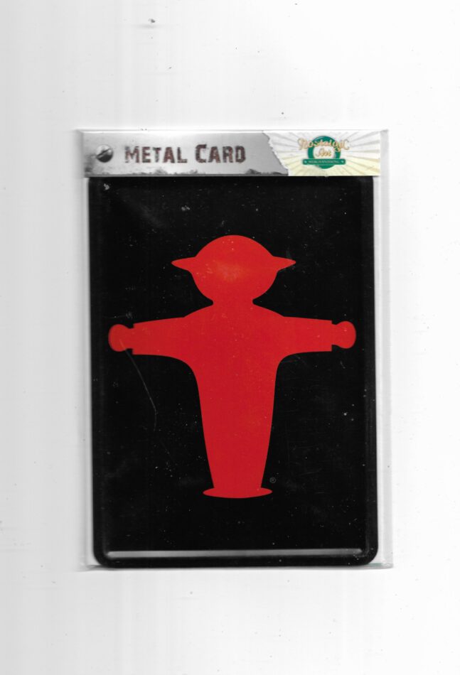 „Nostalgische Blechpostkarte ‚Ampelmännchen rot‘, 10 × 14 cm, gewölbt und randgeprägt, aus Metall mit Papierbeschichtung. Retro‑Motiv des klassischen Ost‑Ampelmännchens im Vintage‑Design.“