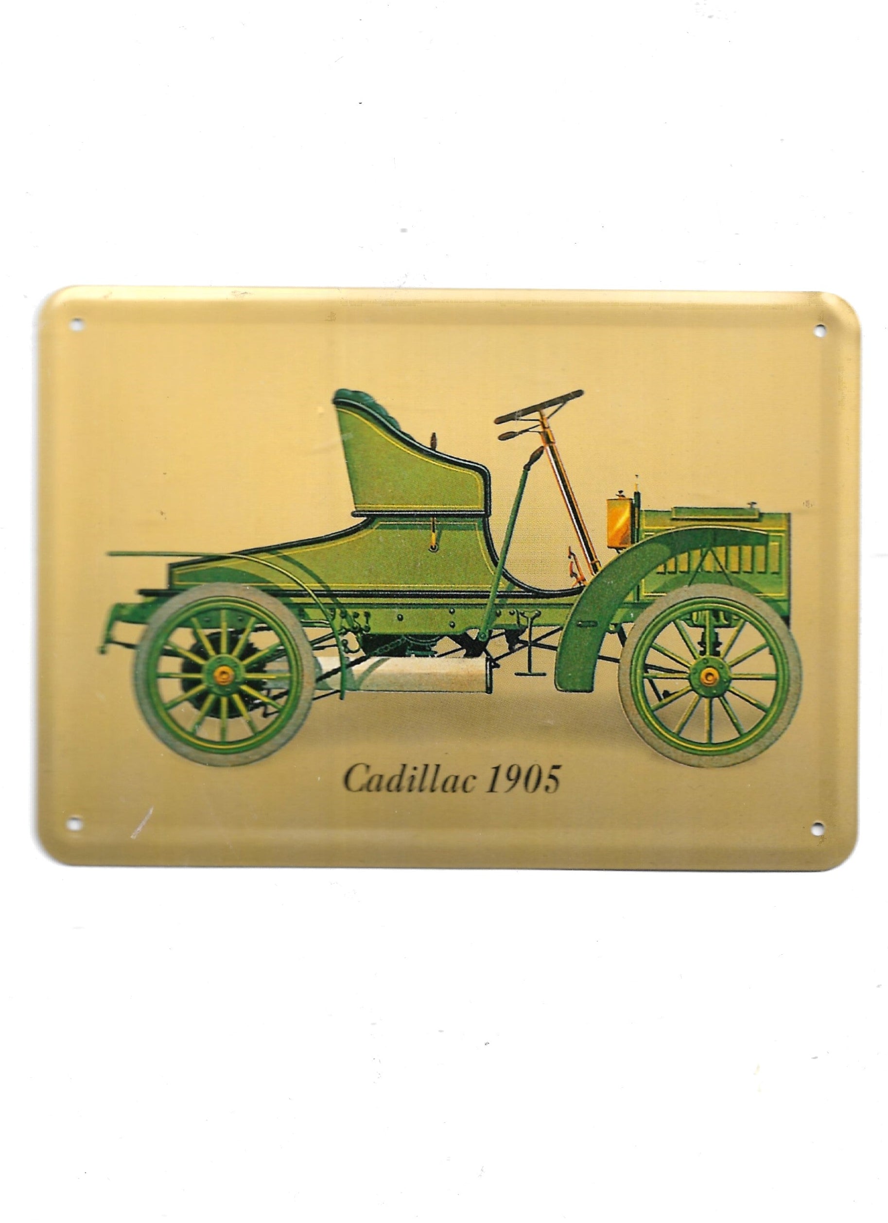 „Blechpostkarte Cadillac 1905 – gewölbt und randgeprägt, Vintage‑Oldtimer‑Motiv im Retro‑Design“