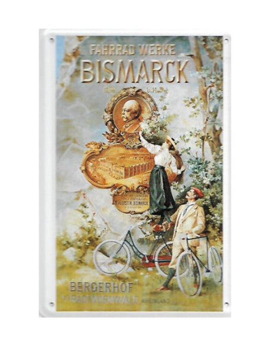 „Gewölbte und randgeprägte Blechpostkarte Fahrrad Werke Bismarck von Nostalgic Art, 8 × 11 cm, papierbeschichtete Rückseite.“
