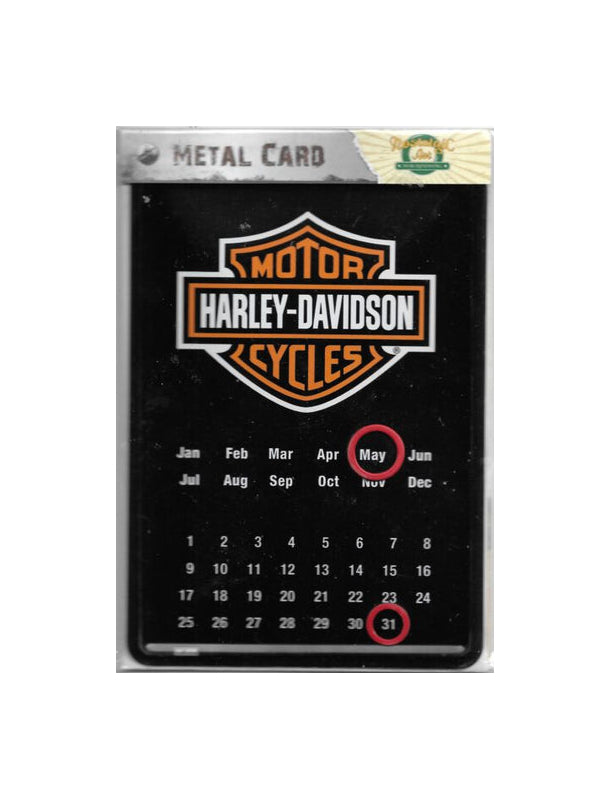 „Gewölbte und randgeprägte Blechpostkarte Harley Davidson Dauerkalender von Nostalgic Art, 10 × 14 cm, papierbeschichtete Rückseite.“