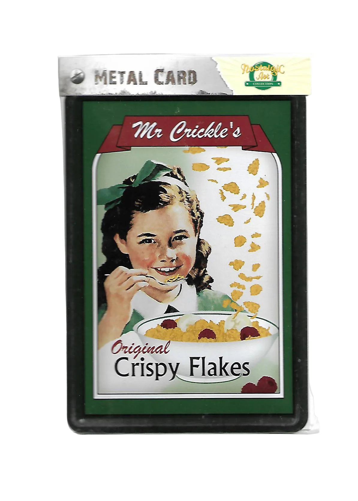 „Blechpostkarte Kellog’s Crispy Flakes – gewölbte, randgeprägte Retro‑Metallpostkarte von Nostalgic Art“