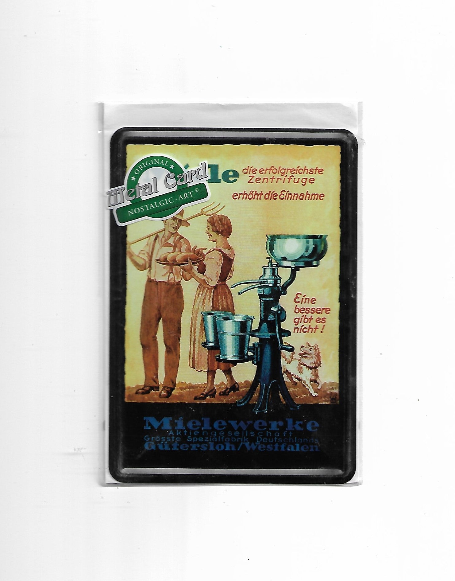 „Blechpostkarte Mielewerke Zentrifuge von Nostalgic Art, gewölbt und randgeprägt, 10×14 cm, Retro‑Werbemotiv im Vintage‑Stil.“