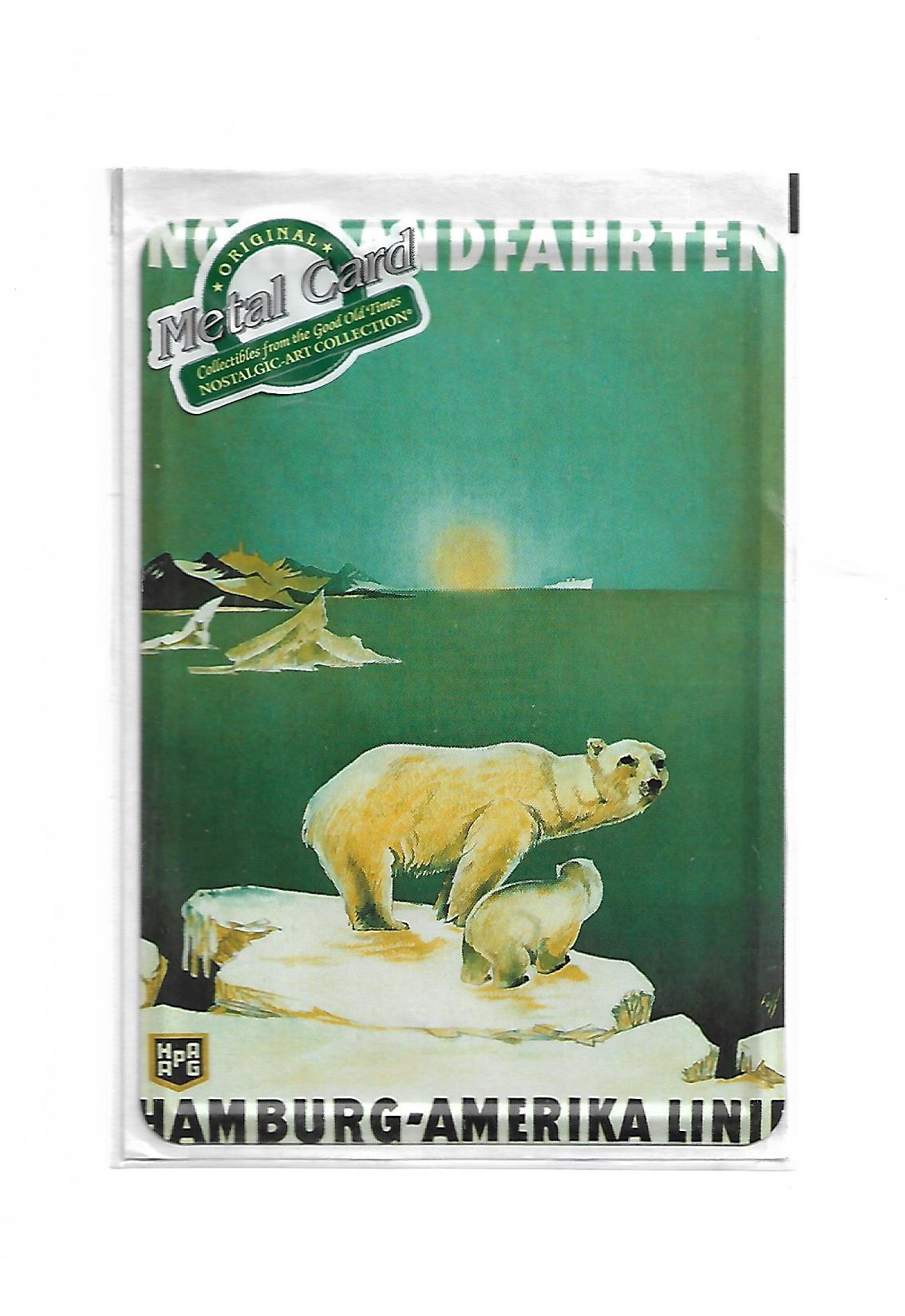 „Blechpostkarte Nordlandfahrten Hamburg‑Amerika Linie – gewölbte, randgeprägte maritime Vintage‑Metallpostkarte von Nostalgic Art“