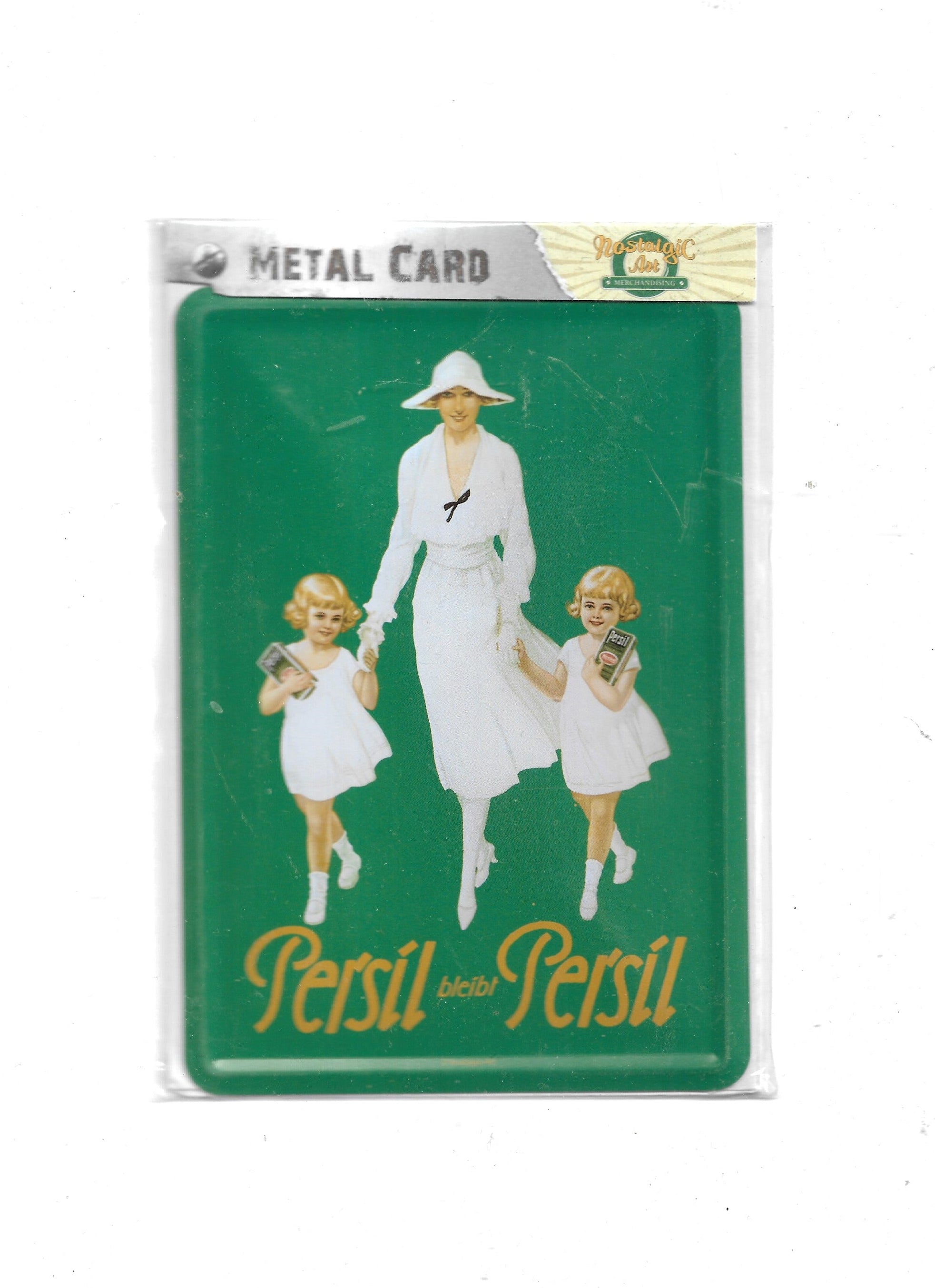 „Blechpostkarte Persil bleibt Persil – gewölbte, randgeprägte Vintage‑Metallpostkarte von Nostalgic Art“