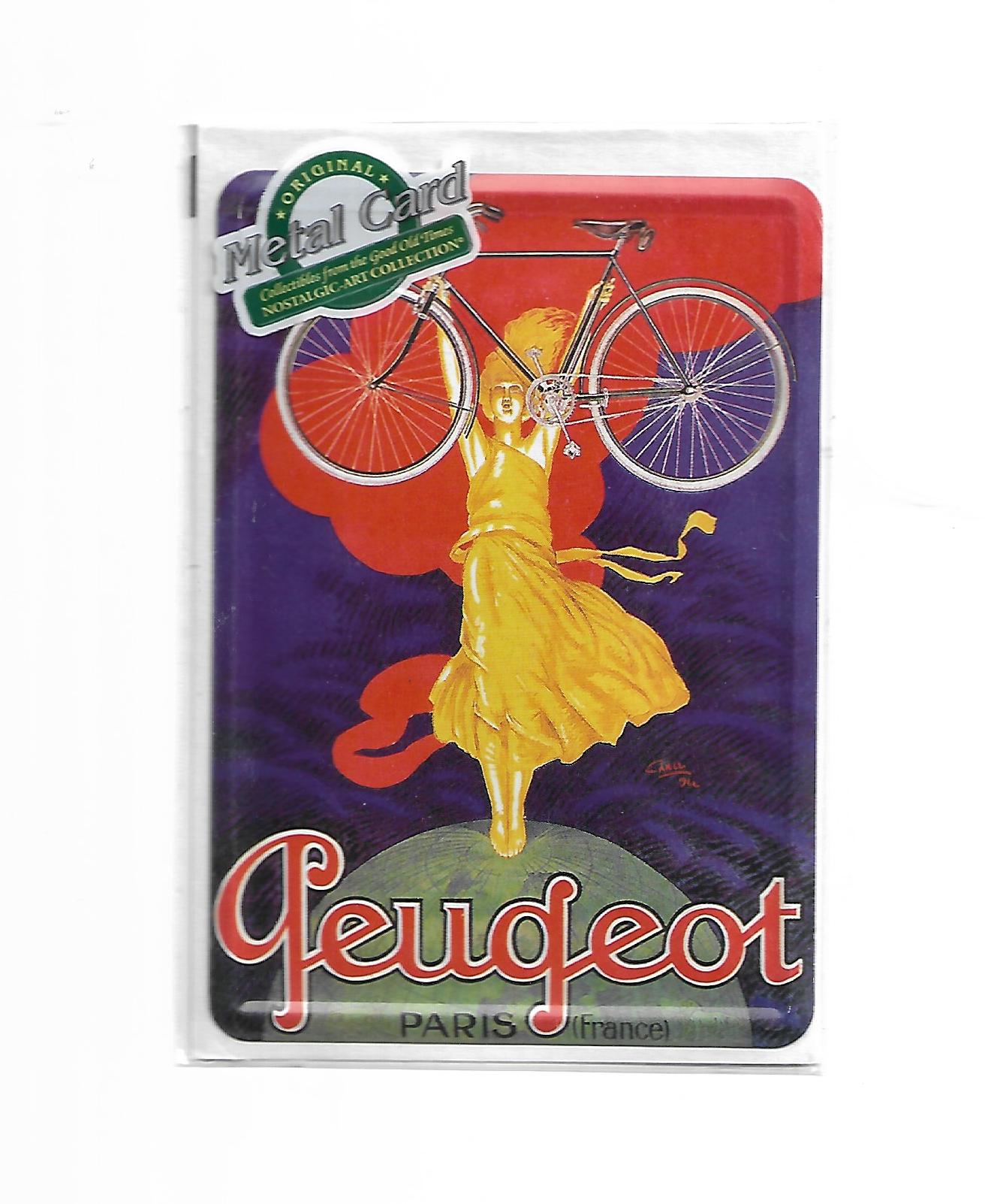 „Blechpostkarte Peugeot Fahrrad Velo Paris – gewölbte, randgeprägte Vintage‑Metallpostkarte von Nostalgic Art“