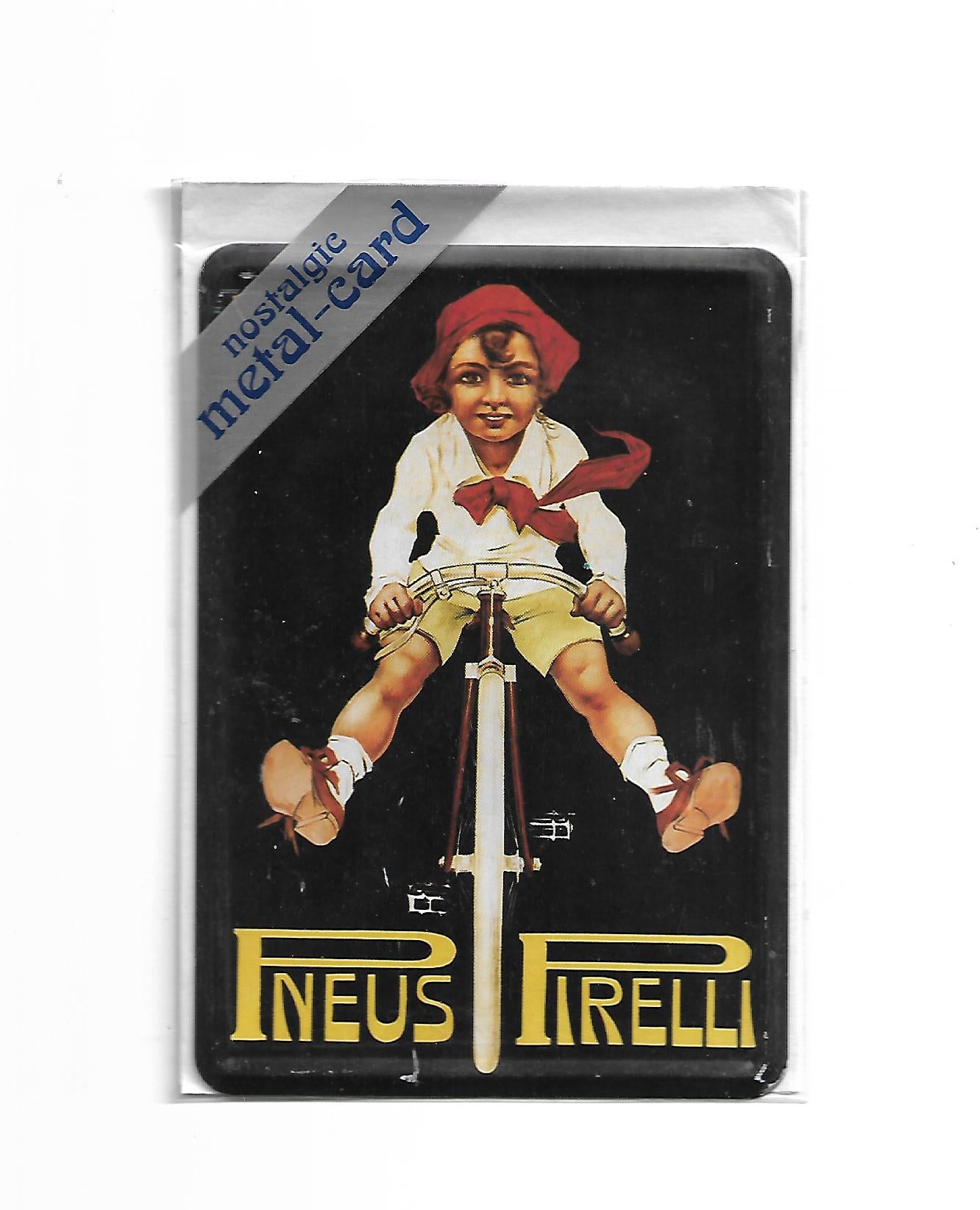 „Blechpostkarte Pneus Pirelli – gewölbte, randgeprägte Vintage‑Metallpostkarte von Nostalgic Art“