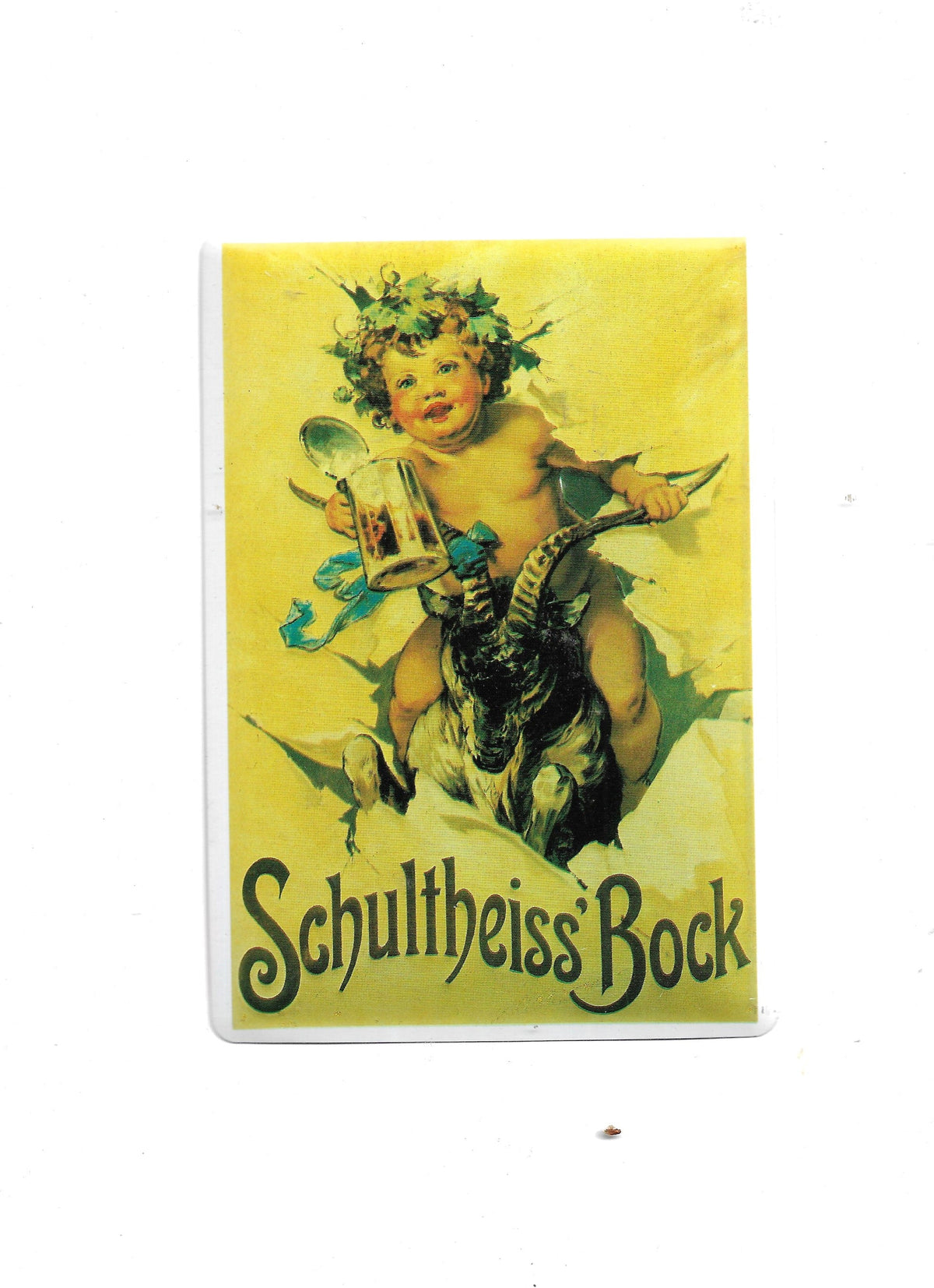 „Blechpostkarte Schultheiss’ Bock Bier, farbstarkes Retro‑Bierwerbemotiv auf stabilem Blechträger, sehr guter Zustand mit leichten Gebrauchsspuren, ideal für Sammler historischer Werbung.“
