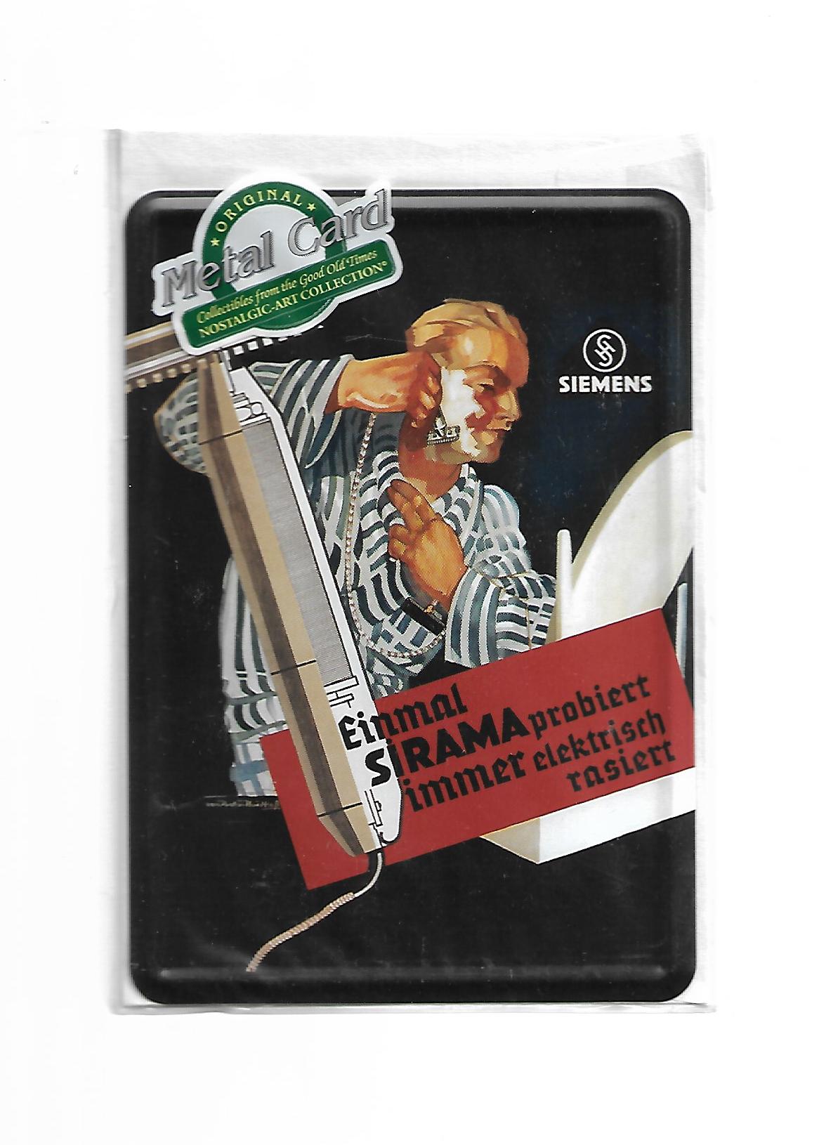 „Blechpostkarte Sirama Rasierer Siemens – gewölbte, randgeprägte Vintage‑Metallpostkarte von Nostalgic Art“